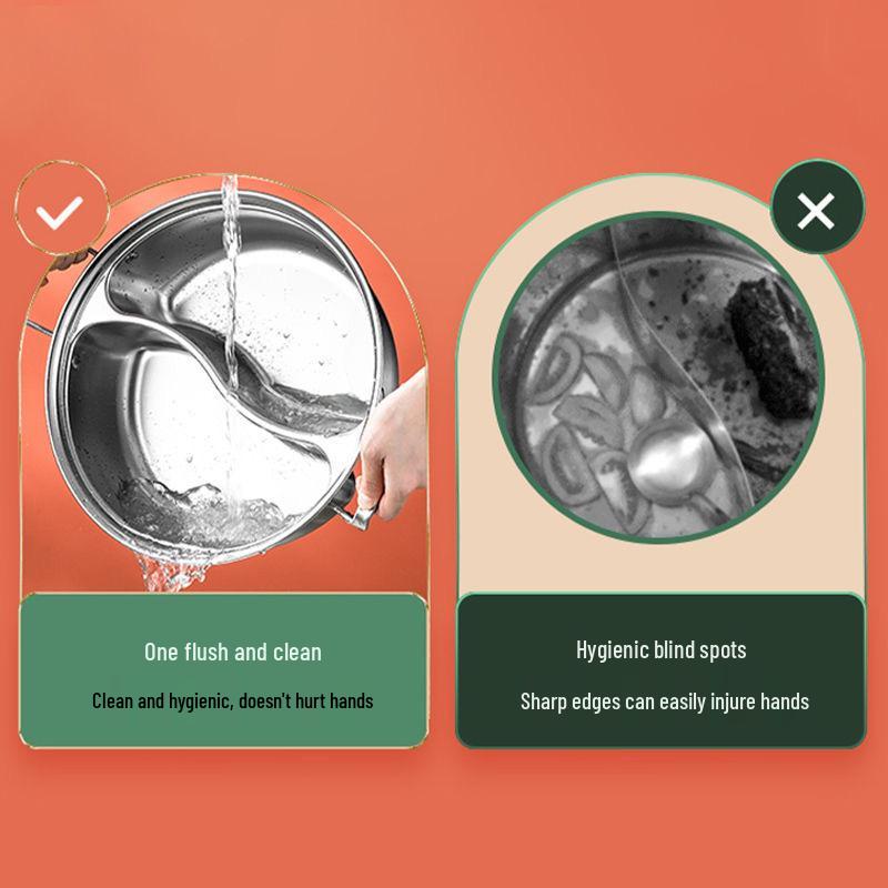 304 Roestvrij Staal Inductie-Compatibele Hot Pot voor Shabu-Shabu - Dubbele Sectie Ontwerp, Smaakveilig, Huishoudelijk Gebruik
