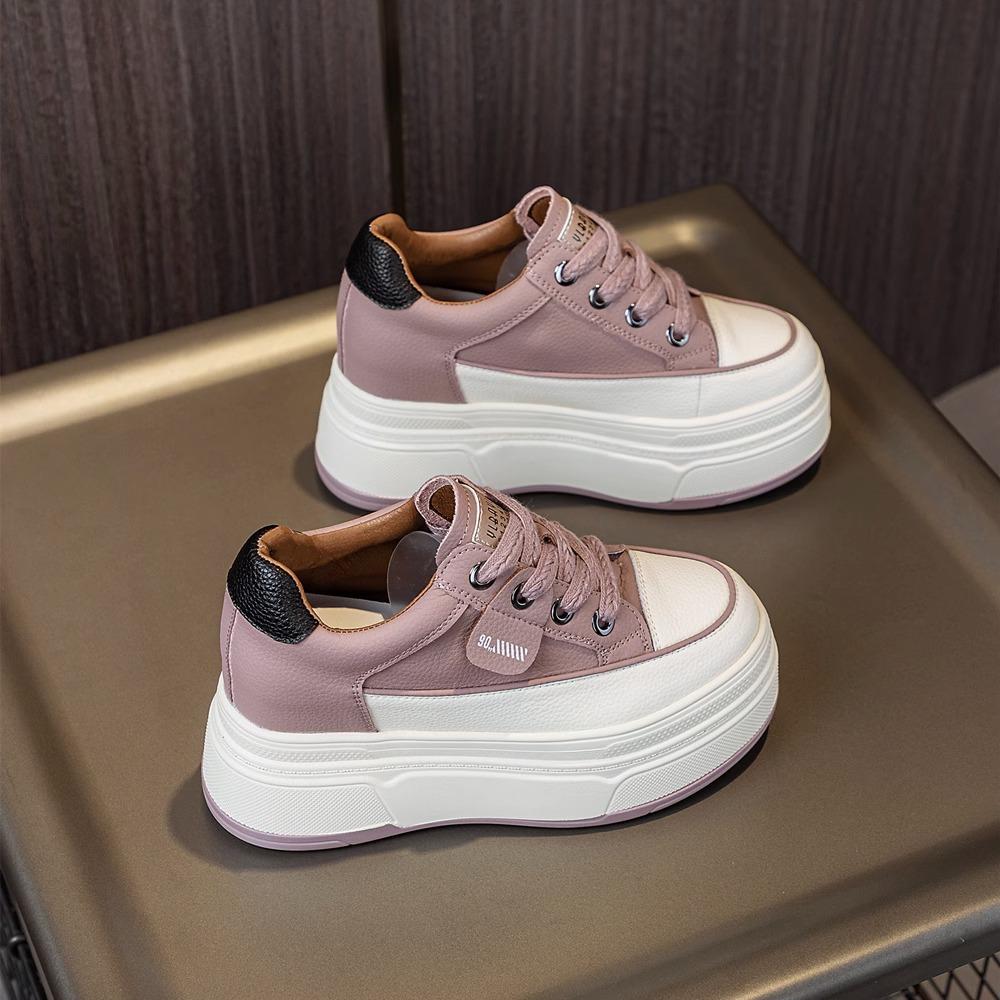 Little white shoes women's 2025 new autumn soft leather thick-soled muffin shoes women's lightweight small invisible inner height increase women's sho