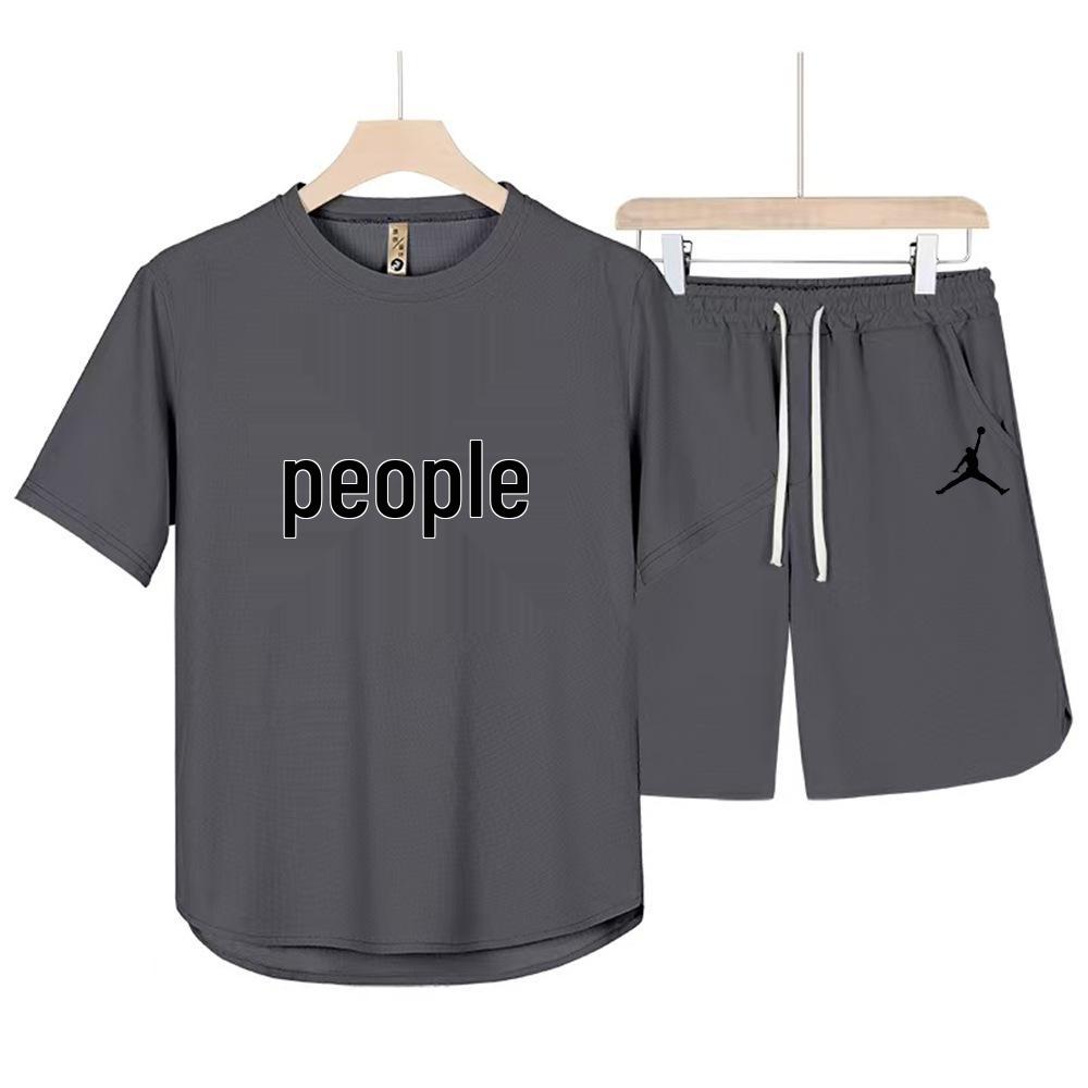 Herren Sommer Zweiteiler: Kurzarm-Rundhals-T-Shirt & Atmungsaktive Shorts mit offenem Bund