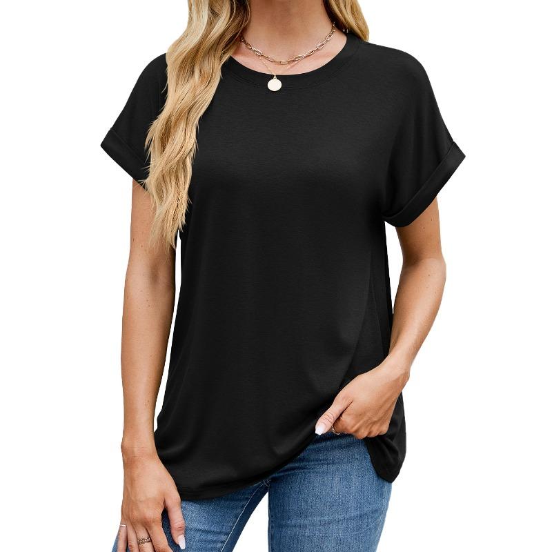 Spring and summer new solid color round neck loose short-sleeved T-shirt top women