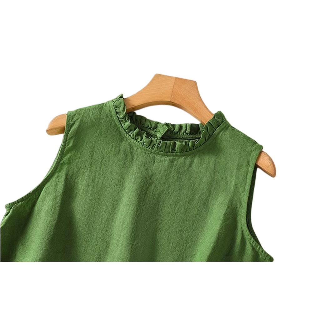Collar Cotton And Womens Ruffled Linen Vest