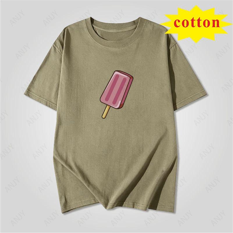 Summer Fresh Color Popsicle Handpainted Pattern Loose Casual Round Neck Short Sleeved Top