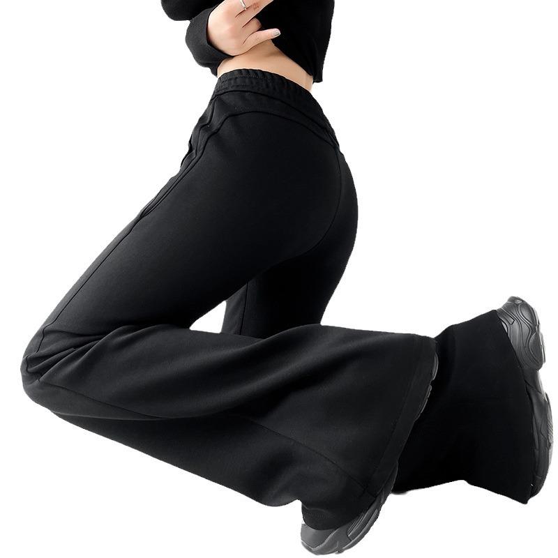 Damen Schwarze High Waist Schlankmachende Micro Flare Hose - 2025 Frühling/Sommer Freizeitsporthose