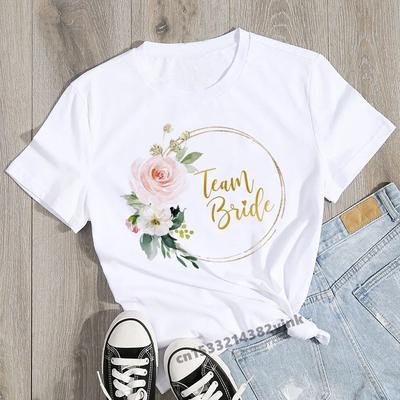 Team Bride Future Mariee Bride Wedding Party Women Evjf Tee Shirt Casual Ladies Basic Ocollar White Short Sleeved Tshirt Girl