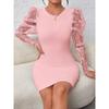 YYFS Women's Fashion Spring Fall Solid Color Print Long Sleeve O-Neck High Waist Casual Dresses