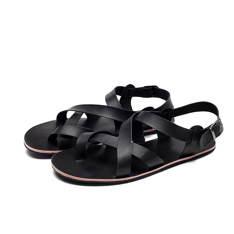 

Мода Лето Мужская Мода Рим Натуральная Кожа Сандалии Дизайн Ремня Сандалии с Открытым Носком Мужские Простые Повседневные Плоские Туфли Дышащие Сандалии 37