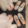2025 Summer New Niche Ballet Shoes Mesh Rhinestone Breathable One-word Buckle Flat Mary Jane Shoes Women's Shallow Mouth Single Shoes