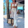 Women's Solid Color Swimsuit and Trendy See-Through Flared Pants 24020032