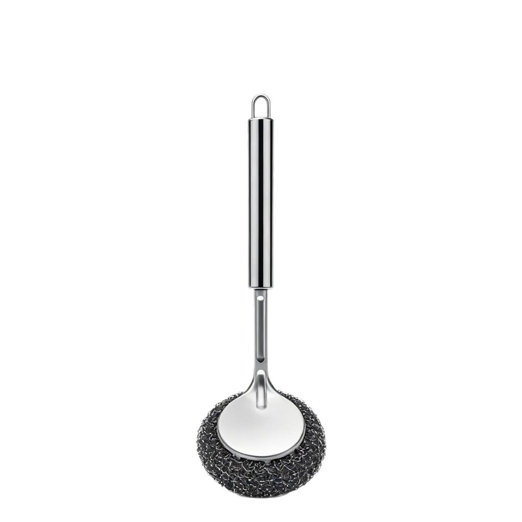Stainless Steel Pot Brush - Non-Scratch, Long Handle Cleaning Brush with Steel Wool Ball