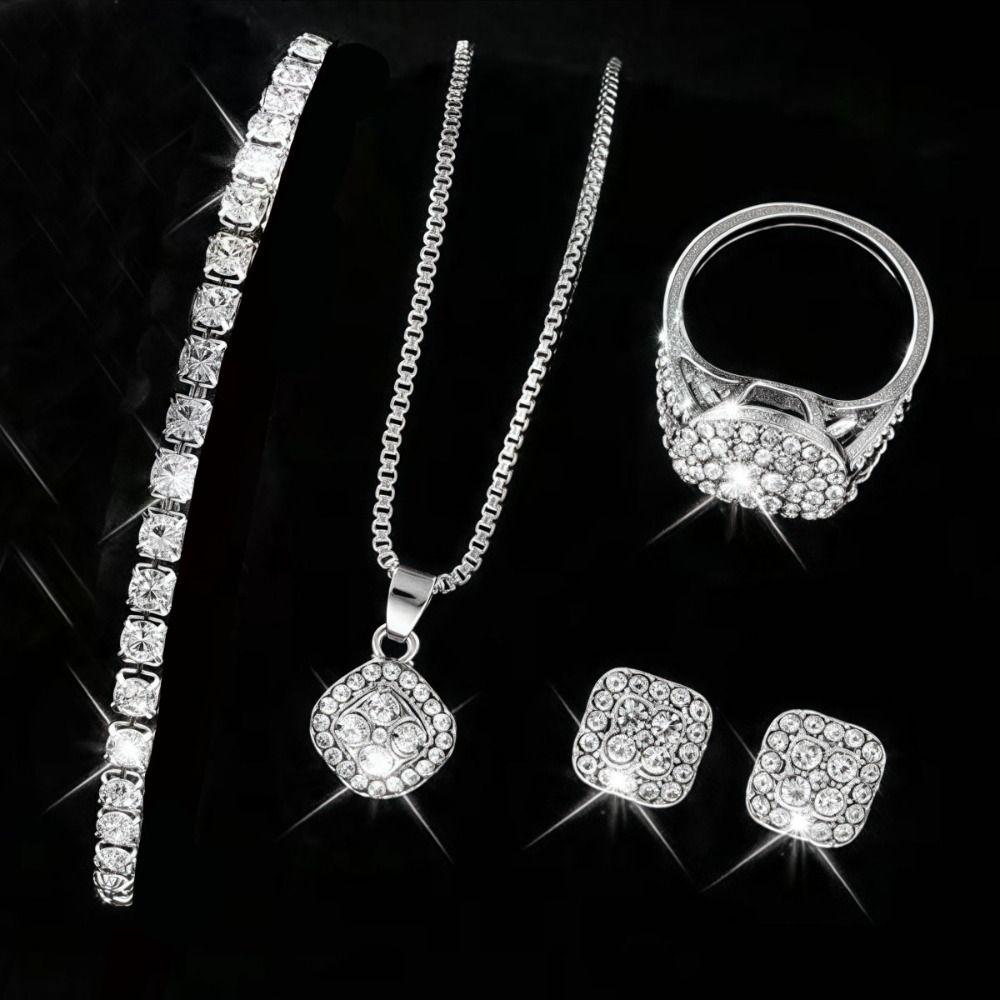 6Pcs/set Shiny Rhinestone Jewelry Set Luxury Necklace Bracelet Earrings Set  Gifts