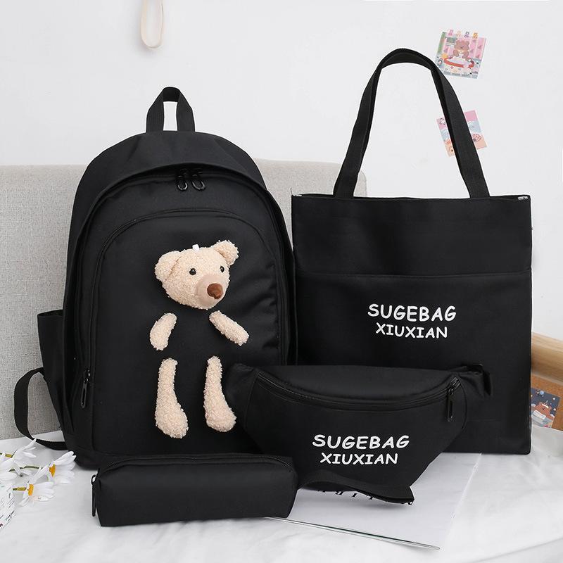 Female Junior High School College Students Four-piece School Bags Korean Version Harajuku Style Backpack Ins Knapsack with Bumbag Pen Bag