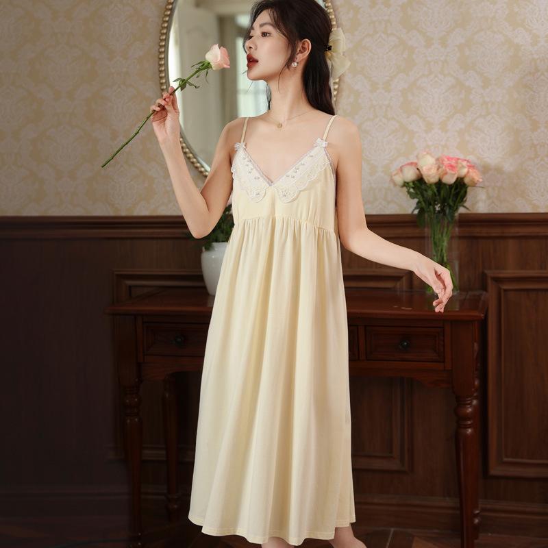 Women's Summer Lace Nightgown with Chest Pad - Wearable As Homewear or Dress