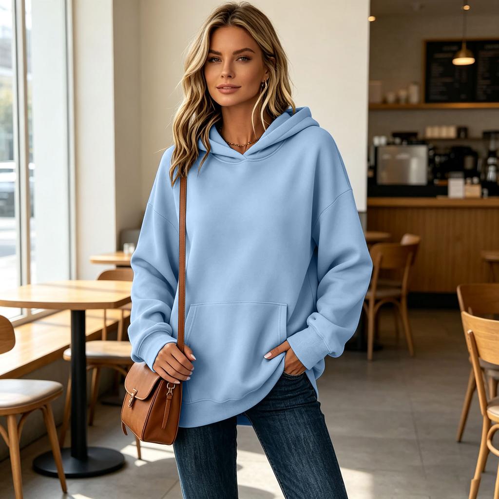 Damen Hoodie mit Taschen - Lässiger entspannter Pullover Farbe Sweatshirt