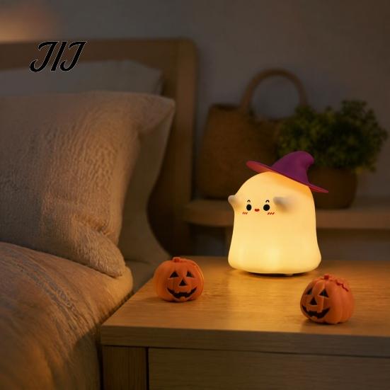 Tap-sensing Night Light Magician Ghost Silicone with Tap Sensing Control, Rechargeable LED Lamp for Unique Holiday Gift Idea Bedroom Kids Room Decor,