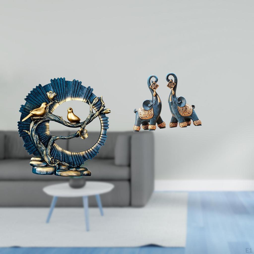 Resin Elephant Figurine Ornament Craft Sculpture for House Decorations Bookshelf Living Room Indoor