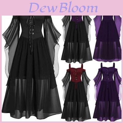 Halloween Witch Dress Gothic Medieval Cosplay Costume Off Shoulder High Quality Polyester Fabric
