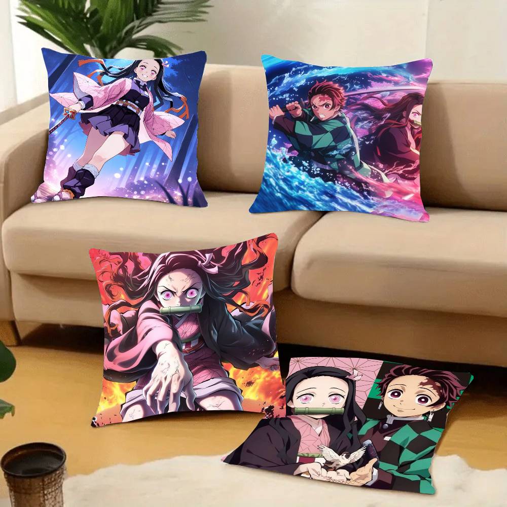 Anime Demon Slayer Kamado Tanjirou Kamado Nezuko Pillow Case Home Decor Throw For Sofa Bed Car Room Decor Gift Idea