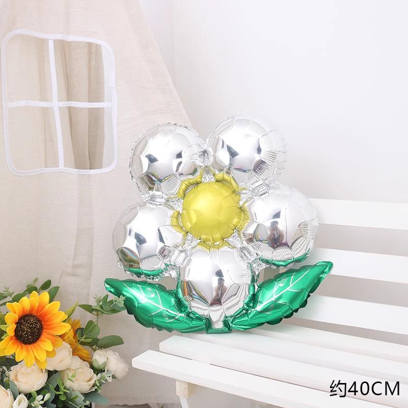 Green Leaf Sun Flower Aluminum Film Balloon Children'S Birthday Party Arrangement Five Petals Aluminum Foil Balloon