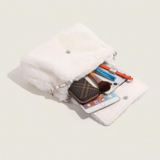 Autumn Winter White Fluffy Flap Messenger Bag Chain High-End Commuting Versatile Shoulder Bag Fluffy Tote Bag for Women