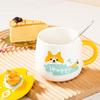Cute Cartoon Ceramic Water Cup with Lid and Spoon