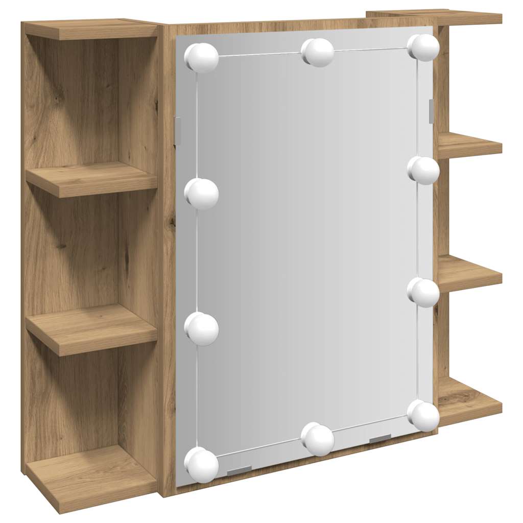 Mirror Cabinet with LED Lighting Artisan Oak Finish 70 X 16.5 X 60 Cm