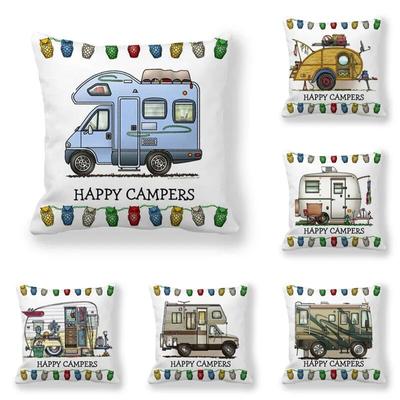 Happy Camper Pillow Case Owl Camper Throw Pillow Case Cover Decorative Pillowcases 45*45CM Car Pillowcase Hoofdkussen