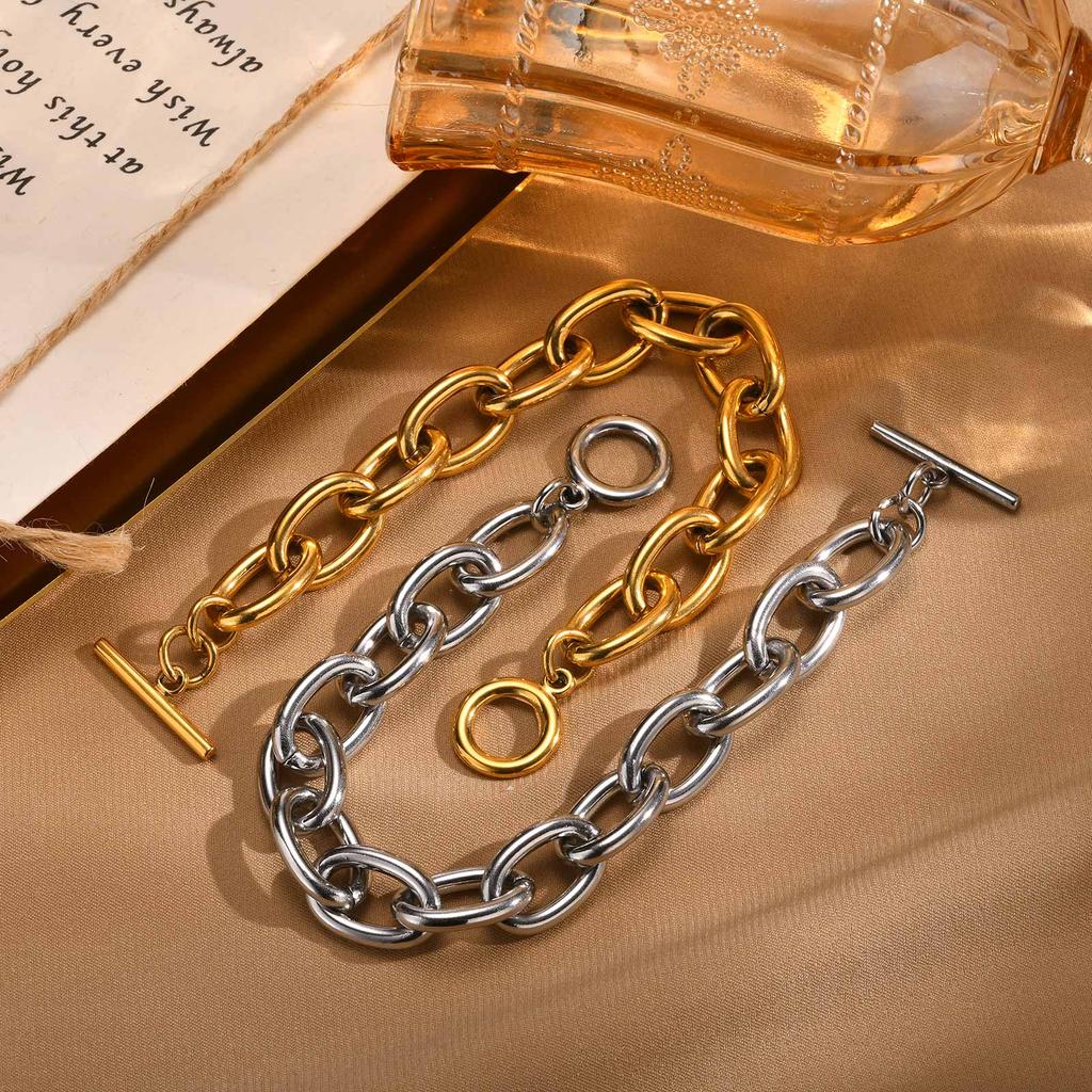 Elegant Big Thick Chain Link Bracelets for Women Gold Silver Color Personality Cross Chain Bracelet Female Wrist Jewelry Gifts