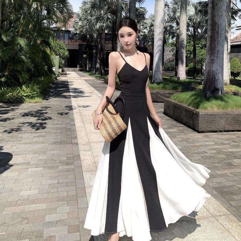 

Французское ретро платье-свинг на бретельках-спагетти, лоскутное, облегающее талию Large