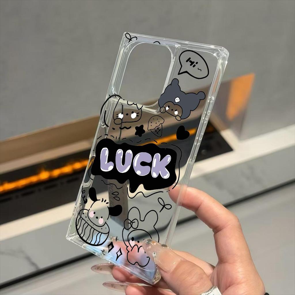 Transparent Square Back Tube Case Casing Protection For iPhone 14 Pro Max 13 16 ProMax 15 Plus 11 12 Anti-Oxygen,Lucky Cartoon Pattern