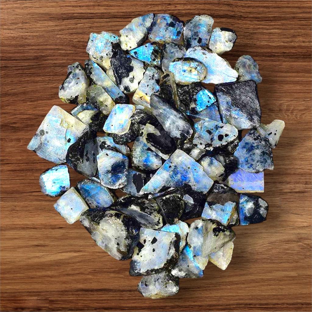 Blue Flashy Natural Black Dot Rainbow Moonstone Rough, Gemstone Raw, Rough Minerals Stone, Moonstone Raw, All Size Rough For Jewelry Making.