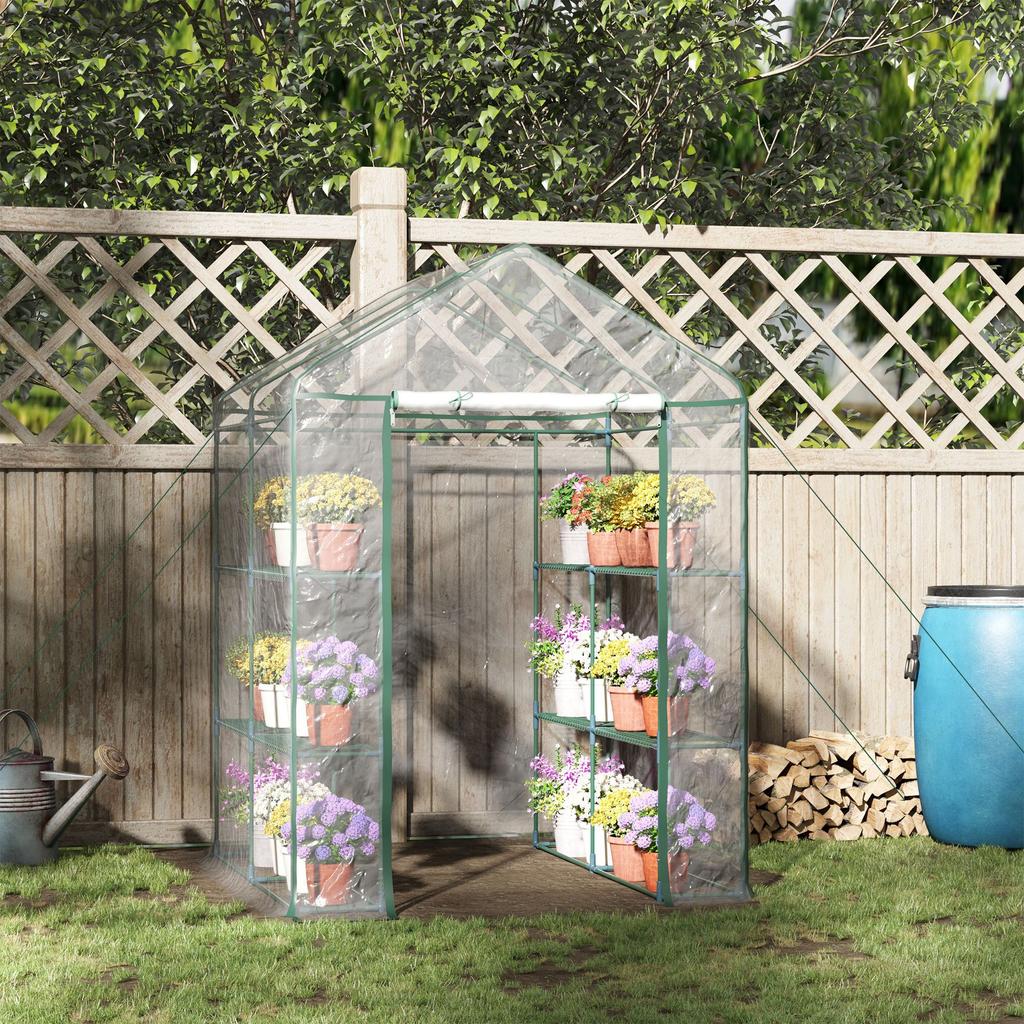 Walk-In Greenhouse Tomato House Cold Frame, 6 Shelves, Steel and PVC, 143 x 143 x 195 cm