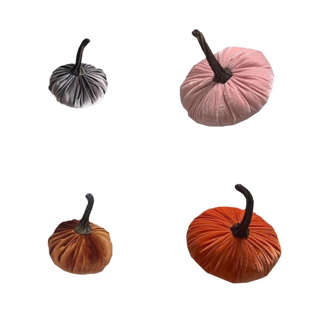 Luxurious Blue Velvet Pumpkin Plush Throw Pillows For Elegant Halloween Decor