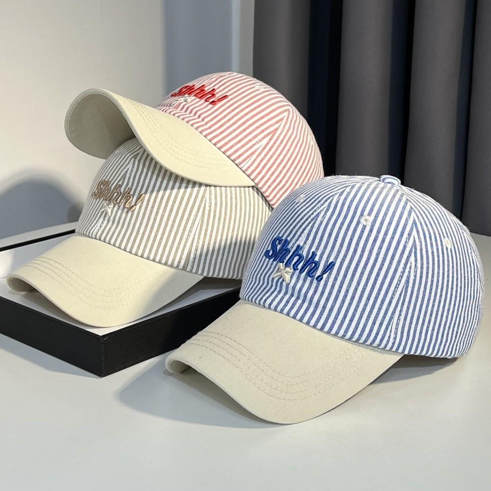 Big Head Circumference Striped Baseball Cap Letter Embroidered Cotton Baseball Cap  Girl