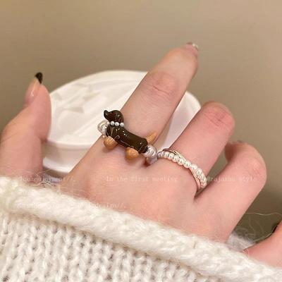 Women's Cute Dachshund Pearl Glaze Ring - 2025 Unique Ins Style Finger Accessory