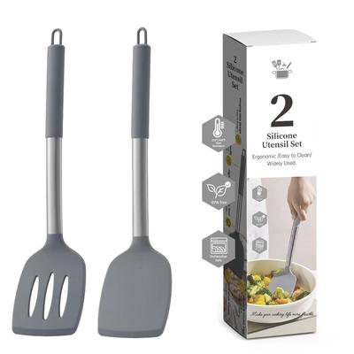 Cross 2-Piece Silicone Spatula Set: Anti-Scald Handle, Heat-Resistant, Non-Stick, Slotted Spoon Kitchenware