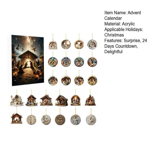 Nativity Advent Calendar 2025 24 Days Christmas Countdown Calendar with 24 Nativity Scene Ornaments Christian