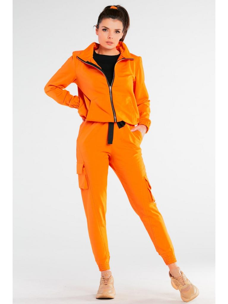 Cotton Zip-up Sweatshirt, Orange L/XL
