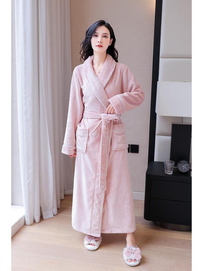 Couple's Coral Fleece Pajama Set: Women's & Men's Long, Thick, Warm Bathrobe for Autumn & Winter
