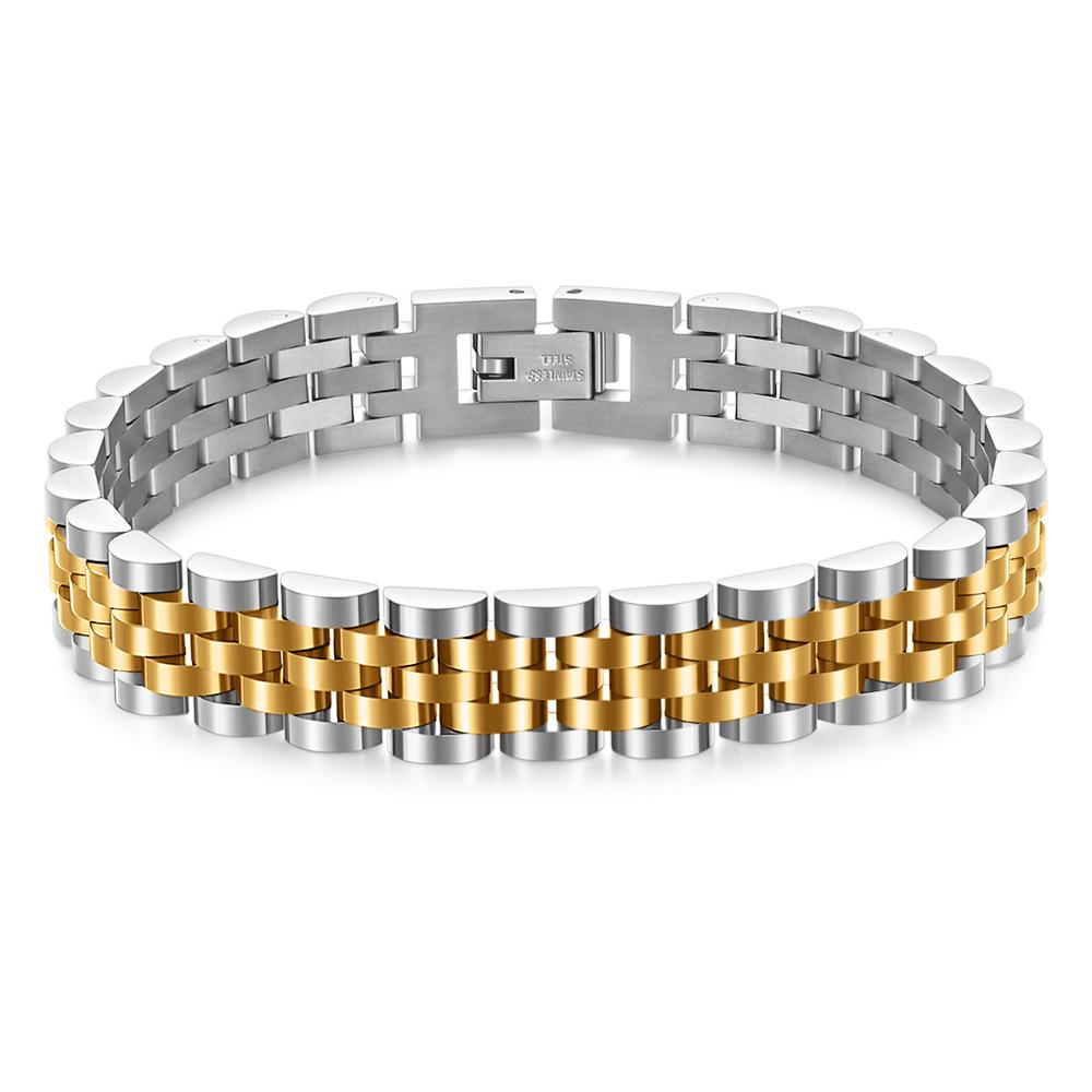 Trendy Minimalist Stainless Steel Gold Color Plated Watch Strap Bracelet for Women/Men Jewelry Gifts Couple Bracelet