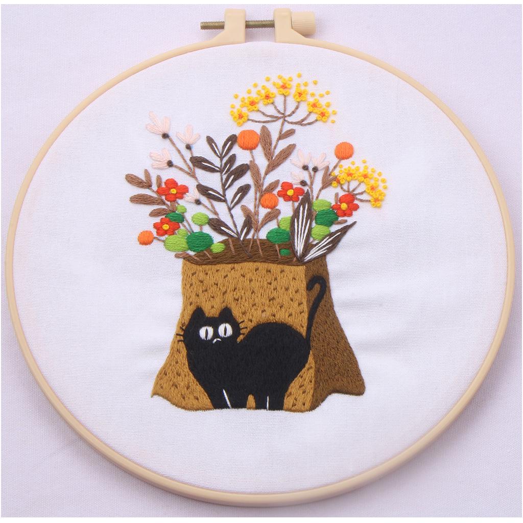 

Cross-Border DIY Embroidery Kit: Lazy Black Cat Design Kit without Hoop