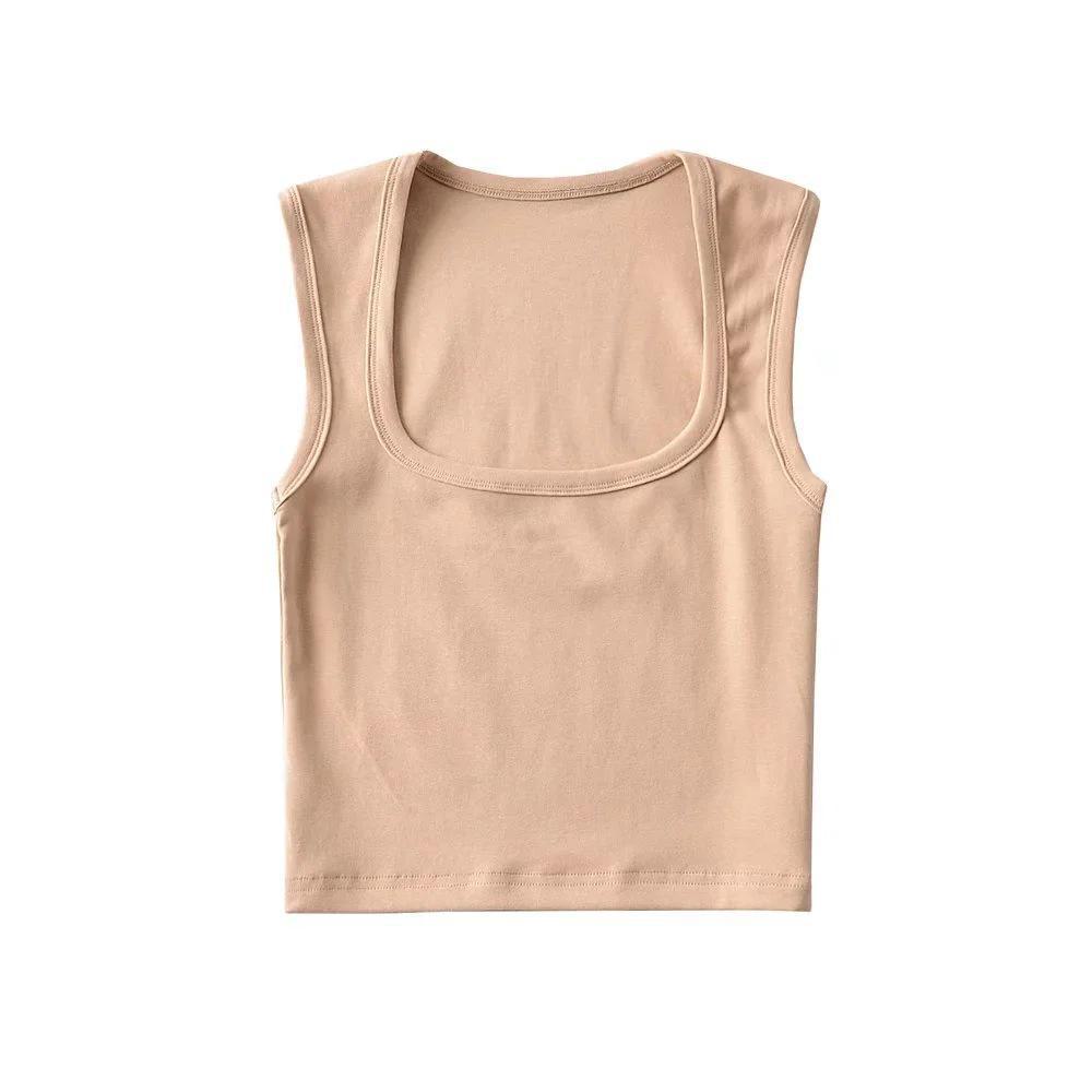 Crop top fără mâneci, sexy, slim-fit, cu gât pătrat, pentru femei