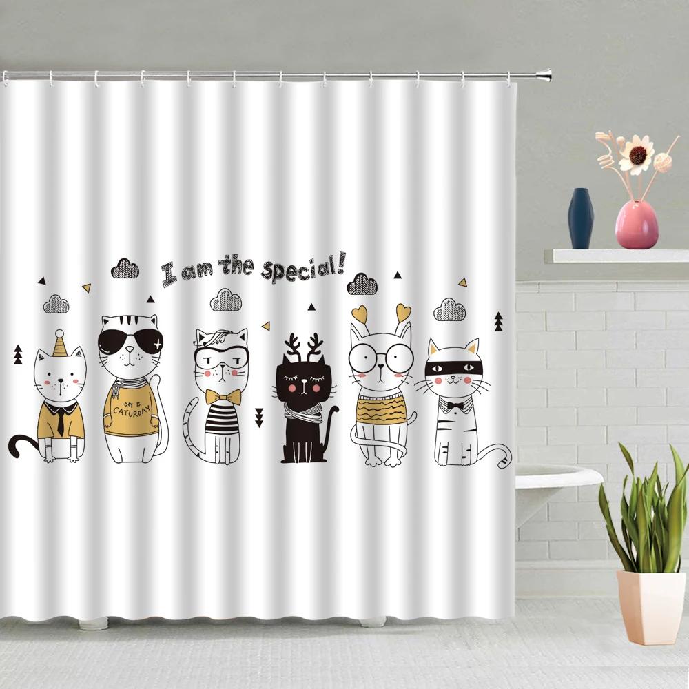

Cartoon Animals Shower Curtains Cute Dog Elk Bear Zebra Simple Painted Boy Girl Gift Fabric Children Bathroom Curtain With Hooks W60H190(CM)-1 Pcs