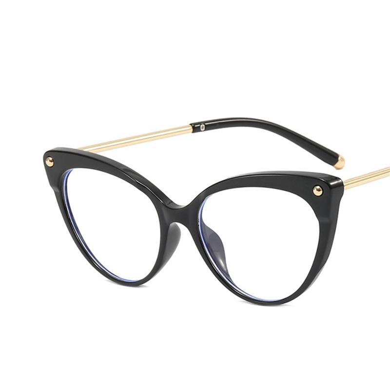 Fashion Cat Eye Rivet Glasses Frame For Women Anti-Blue Light Metal Frame Eyewear Vintage Eyeglasses