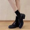 Sheepskin Version~ Leather Platform Button Black Round Head Versatile Small Leather Shoes Women's British Style Retro Loafers Single Shoes