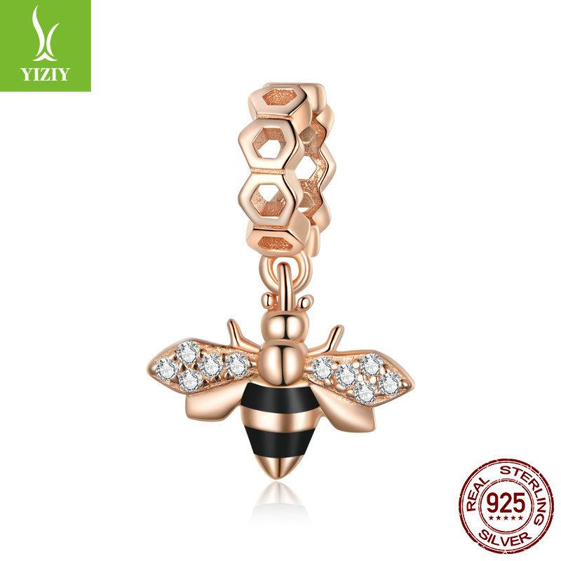 S925 Sterlingsilber Bienenanhänger Zubehör, Nischen-Premium-Insekt DIY Armband Perlen Schmuck