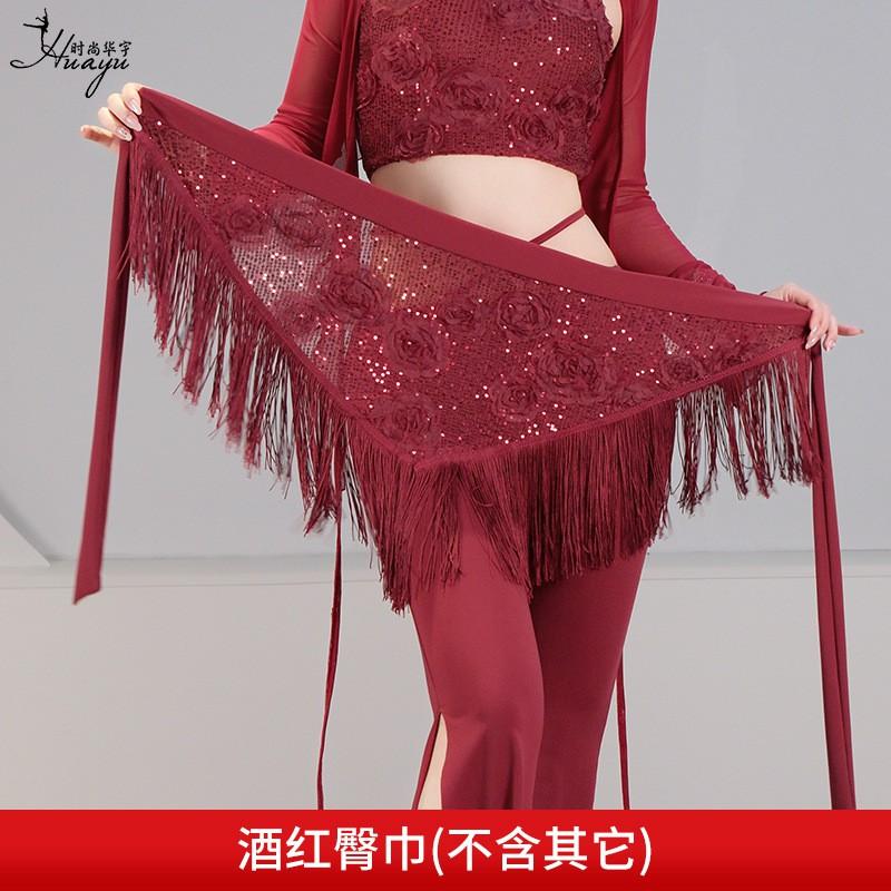 Belly Dance Costume Set With Sequins Women - Stretchy Spandex Performance Outfit In Wine Red Champagne
