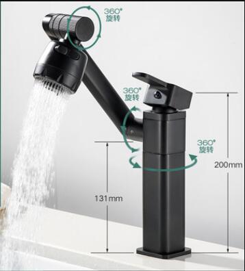 

New Arrival Bathroom Sink Faucet Brass Rotation Wash Hair Sink Faucet Hot and Cold Water Tap Black Square