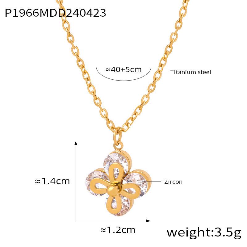 Gold-Plated Titanium Steel Necklace with Rhinestone-Inlaid Floral Pendant