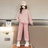 Stilvolles gestreiftes Sweatshirt und Hose Kinder-Sportanzug für Frühling und Herbst Koreanische Version 2-teiliges Set für Mädchen