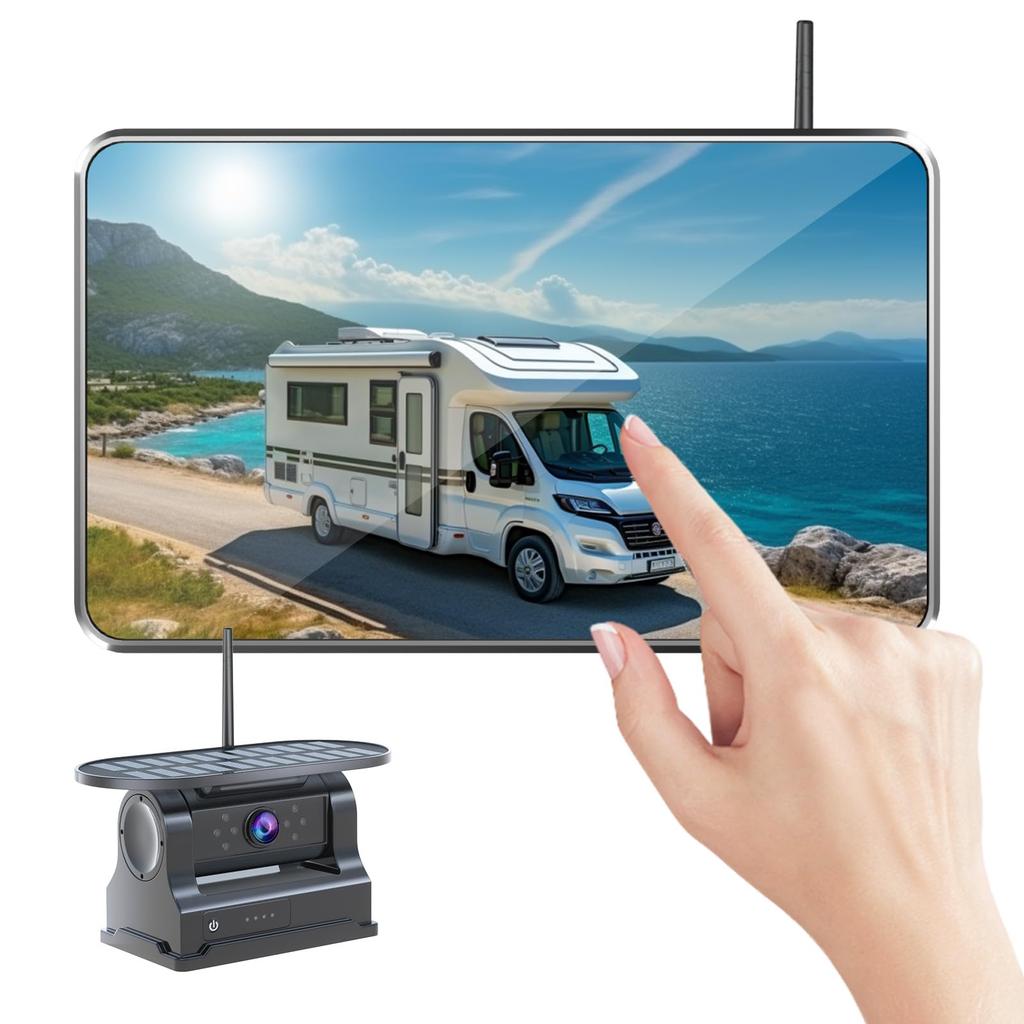 OBEST Wireless Backup Touchscreen Wireless Backup USB Rechargeable Solar DIY Image IP67 Night Rechargeable Truck Compatible with Monitor, 7-inch